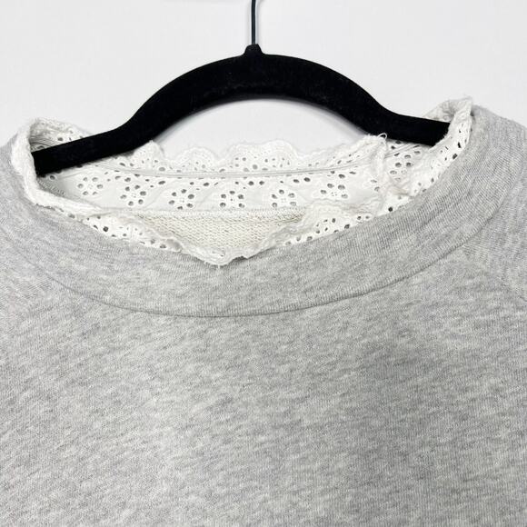 La Vie Rebecca Taylor Small Gray White French Terry Pullover Ruffle Eyelet Neck - Picture 4 of 10